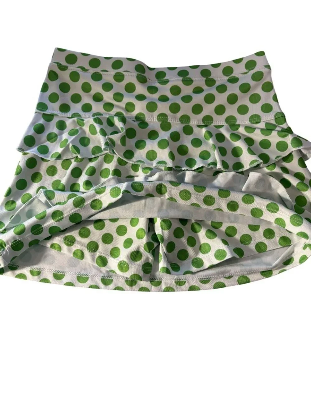 Green Polka Dot Ruffle Skort & Sleeveless Collared Top Tennis Set - Youth Medium - Picture 5 of 14